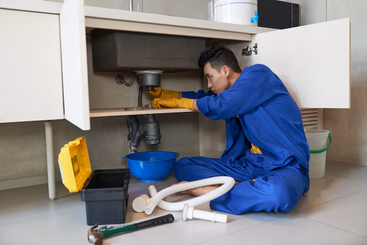 Plumbing Services Cheltenham PA asian-plumber-blue-overalls-clearing-blockage-drain_1098-17773